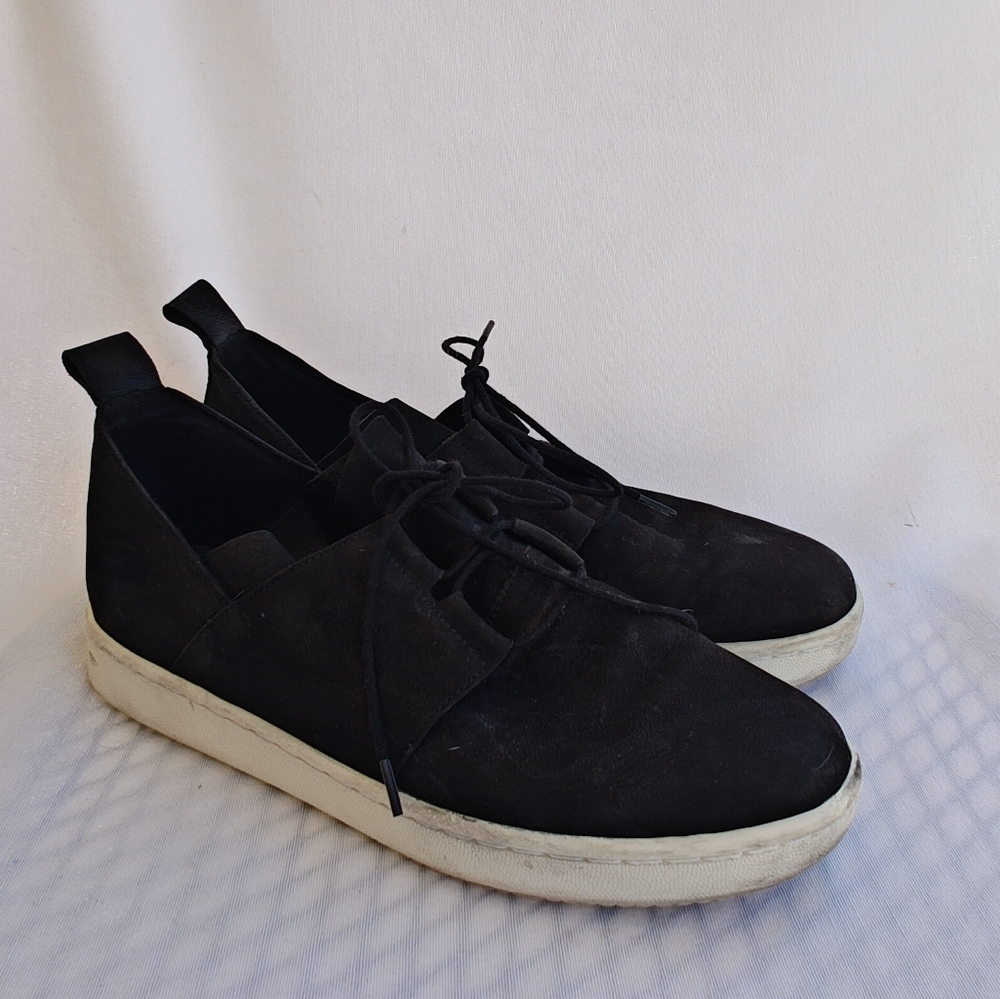 Eileen Fisher Kipling Tumbled Nubuck Sneaker Black Suede Causal 9 Lace Up SlipOn